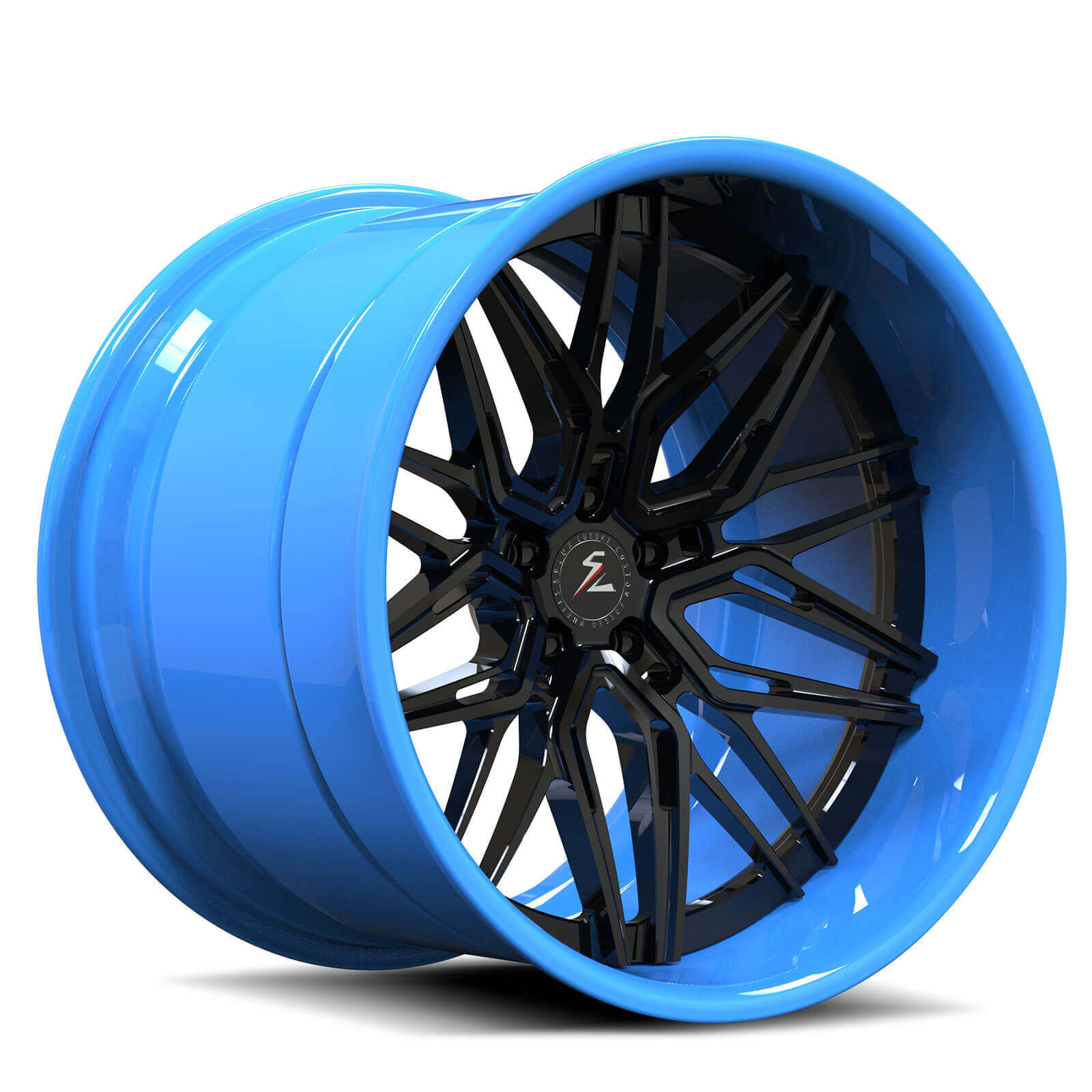 SD-01 deep dish black forged wheels for 2015 Porsche 911 GT3 - rapid blue custom rims