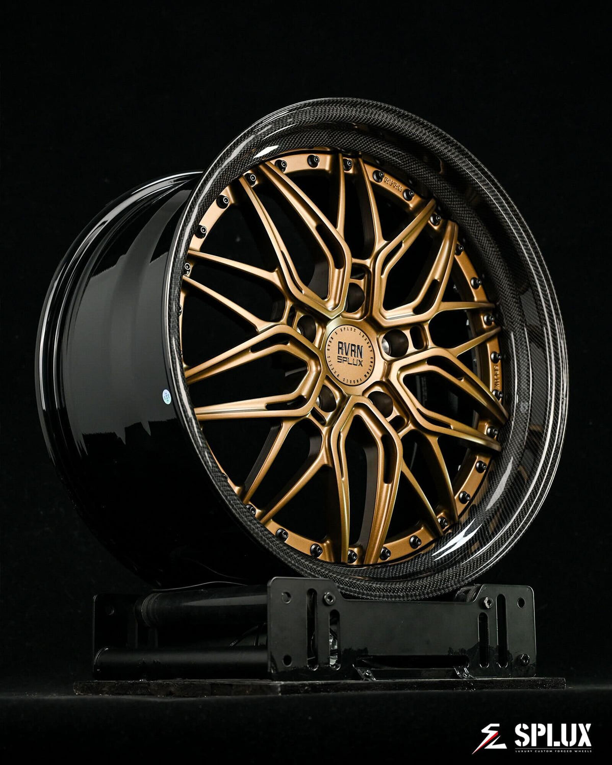 porsche custom wheels with step lip. white cayman with bronze wheels in 20 staggered rims.