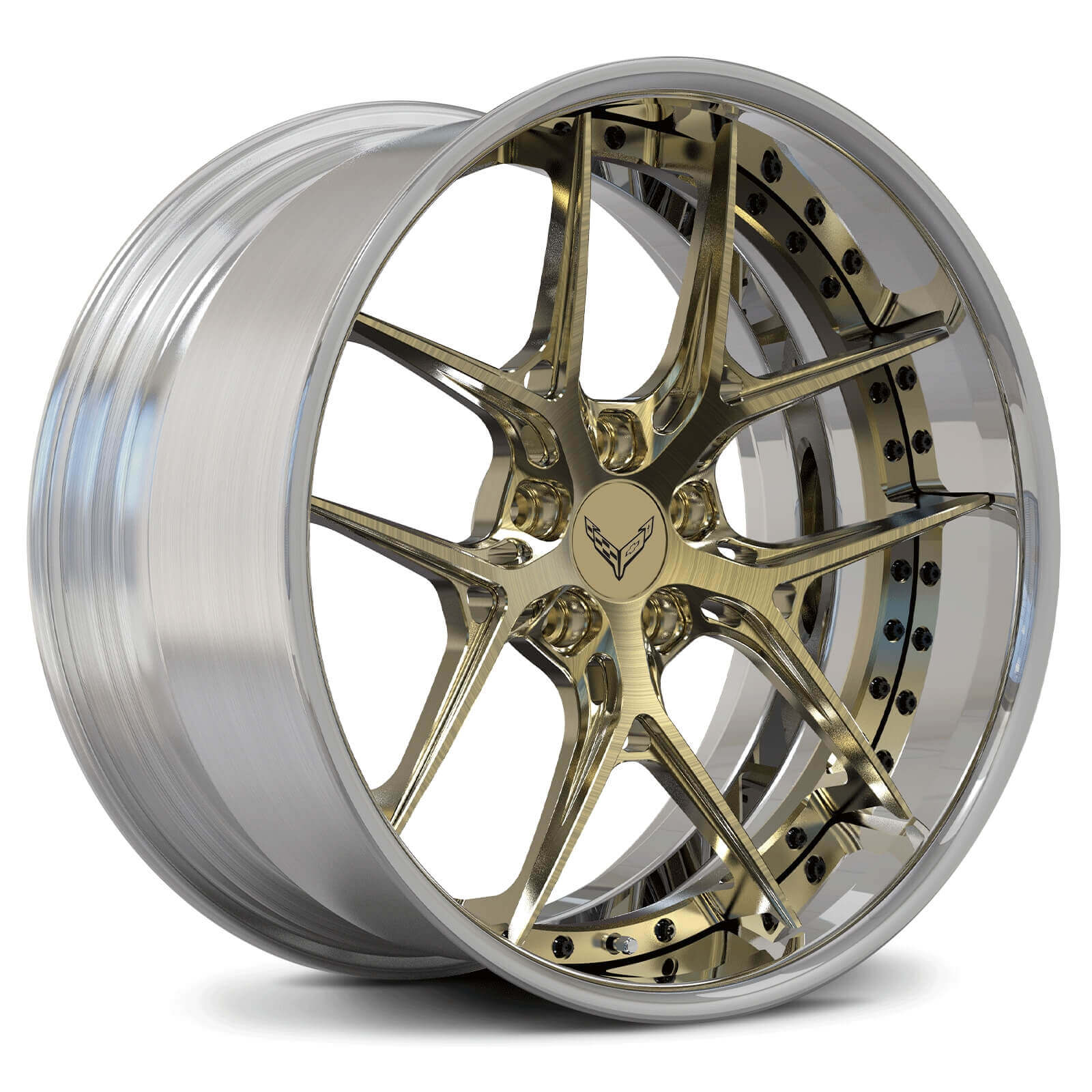SD-02 deep dish gold polished forged 2-piece wheels - custom aftermarket rims