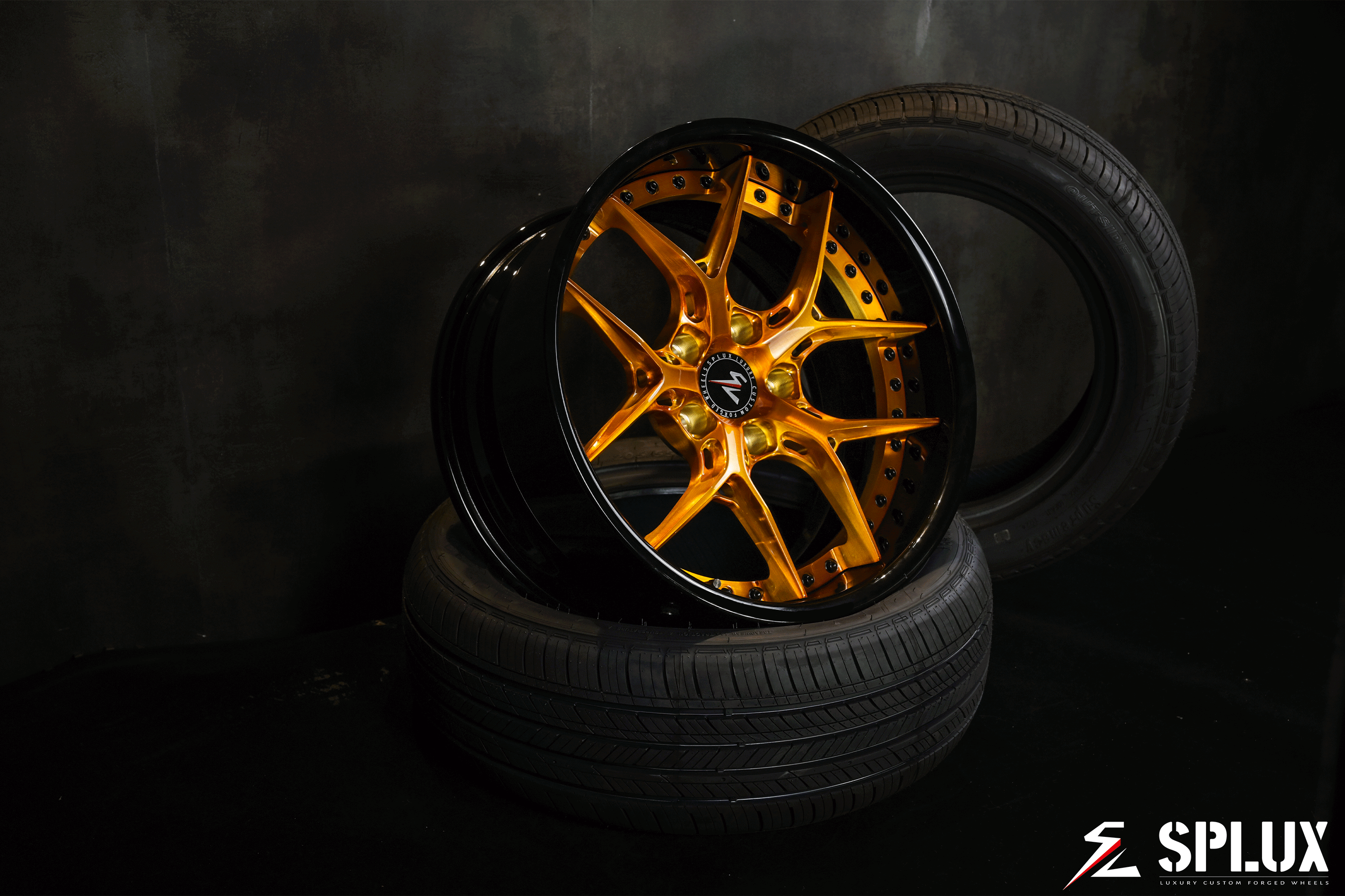 2015 Custom camaro wheels by Splux SD-02 forged 2-piece with deep dish Y-spoke design in black or gold, classic car aftermarket rims, 18/19 inch.