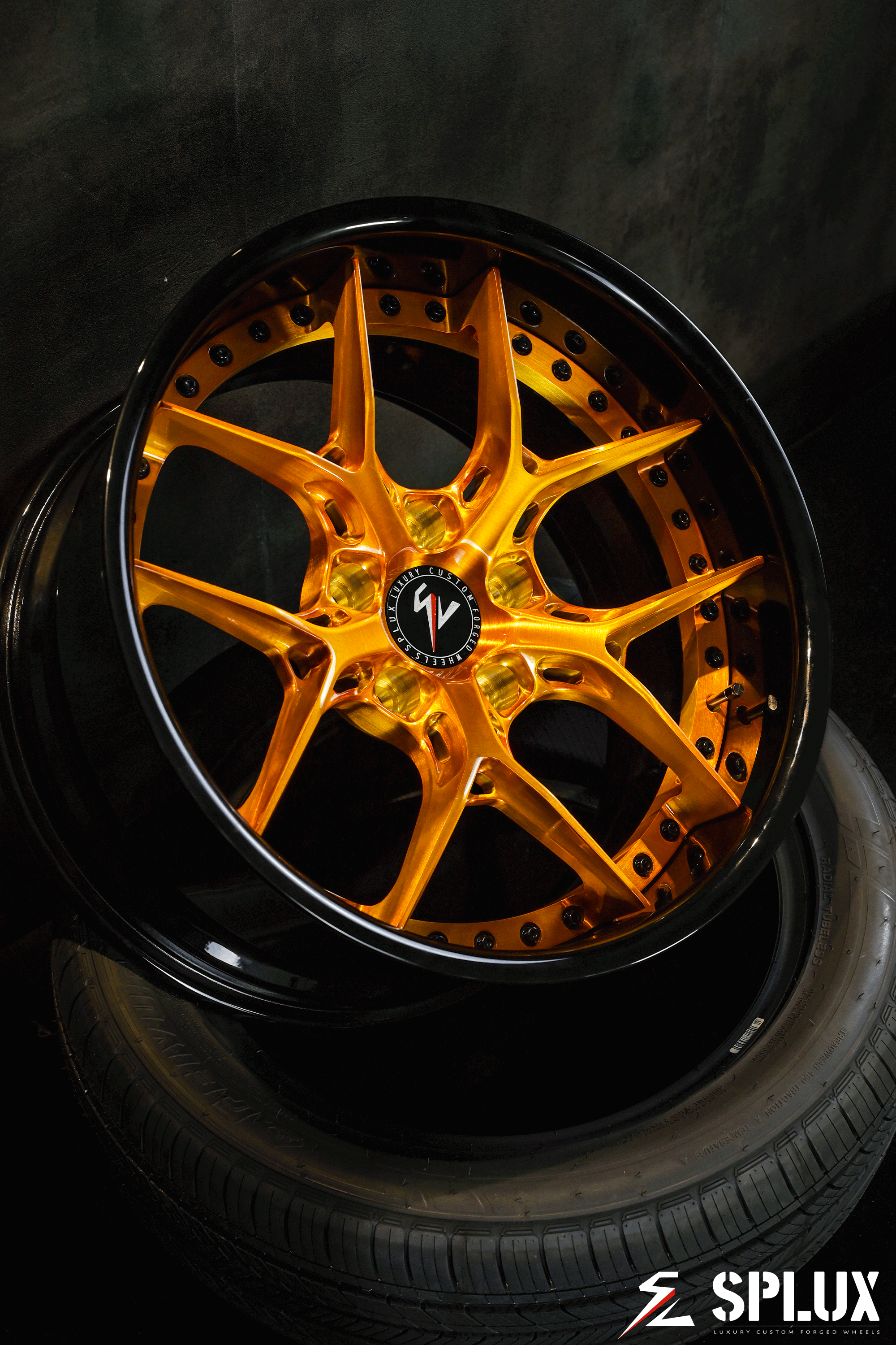 67 camaro custom wheels by Splux SD-02 forged 2-piece 18 inch deep dish Y-spoke, black or gold,luxury aftermarket design.