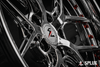Splux SD-02 custom forged 2-piece chrome y-spoke wheels with orange rivets and deep dish lip for 2020 Ford Mustang, 20-inch
