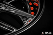 Splux SD-02 custom forged 2-piece deep dish y-spoke chrome rims with orange rivets and lip for 2020 Ford Mustang, 20-inch