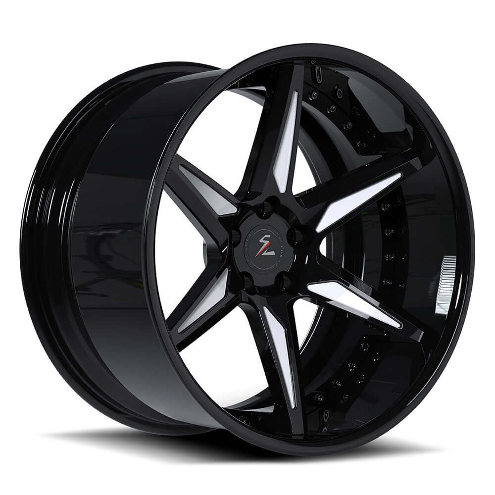 SD-07 black and white 2-piece forged wheels for 2026 Dodge Charger - aftermarket alloys