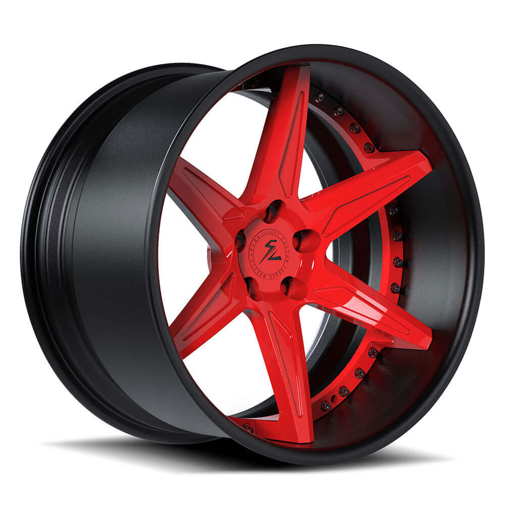 SD-07 red and black 2-piece forged wheels for Dodge Charger - deep dish custom alloys