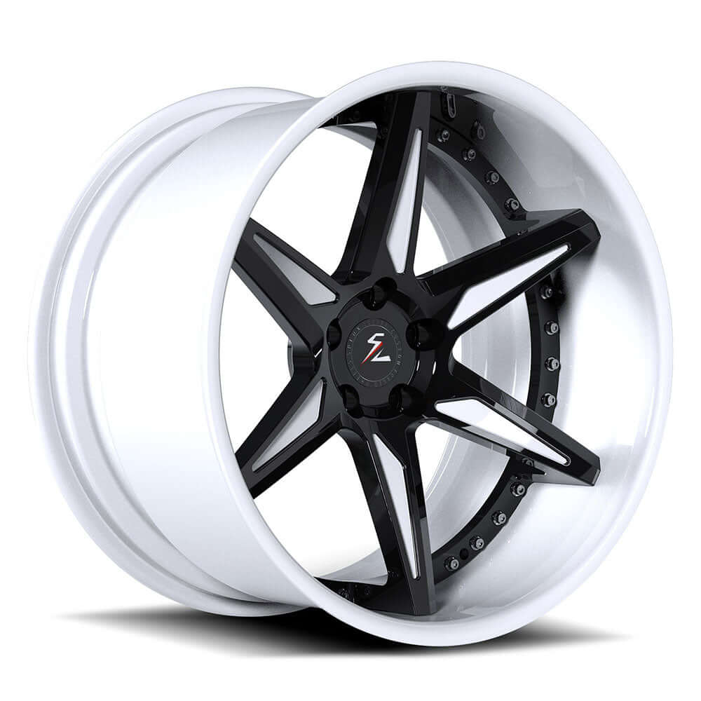 SD-07 white and black 2-piece forged wheels for 2026 Dodge Charger - custom aftermarket rims