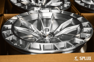 Brushed aluminum 18-inch Splux SC-02 wheels for 2024 Civic. Custom forged monoblock design, silver finish, concave.