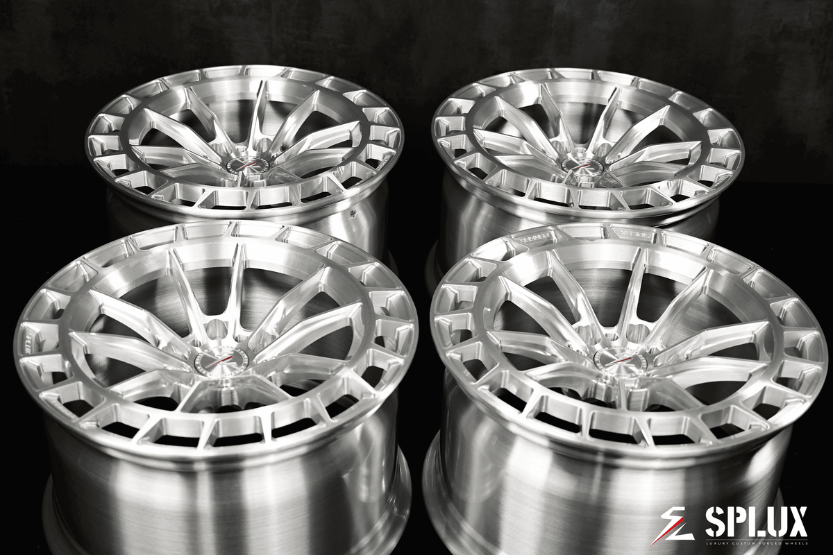 2024 Civic wheels for sale. Splux SC-02 custom forged 18-inch monoblock, brushed aluminum, silver, concave design.