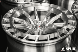Splux SC-02 custom forged monoblock wheels for 2024 Civic Type R. 18-inch, brushed aluminum, silver, concave design.