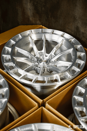 Splux SC-02 custom 18-inch forged aluminum wheels for 2015 Civic Si. Brushed aluminum, silver finish, concave.
