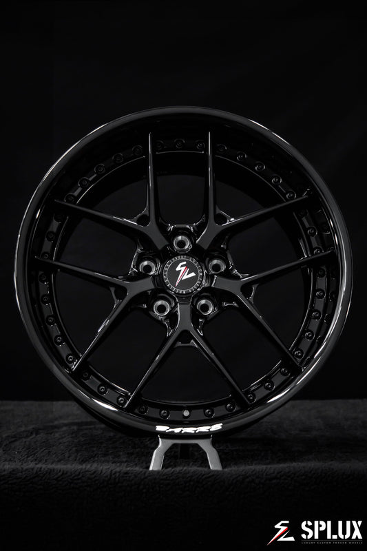 1967 Camaro with black camaro rims, SD-02 forged 2-piece wheels in piano black with deep dish and custom white engraving