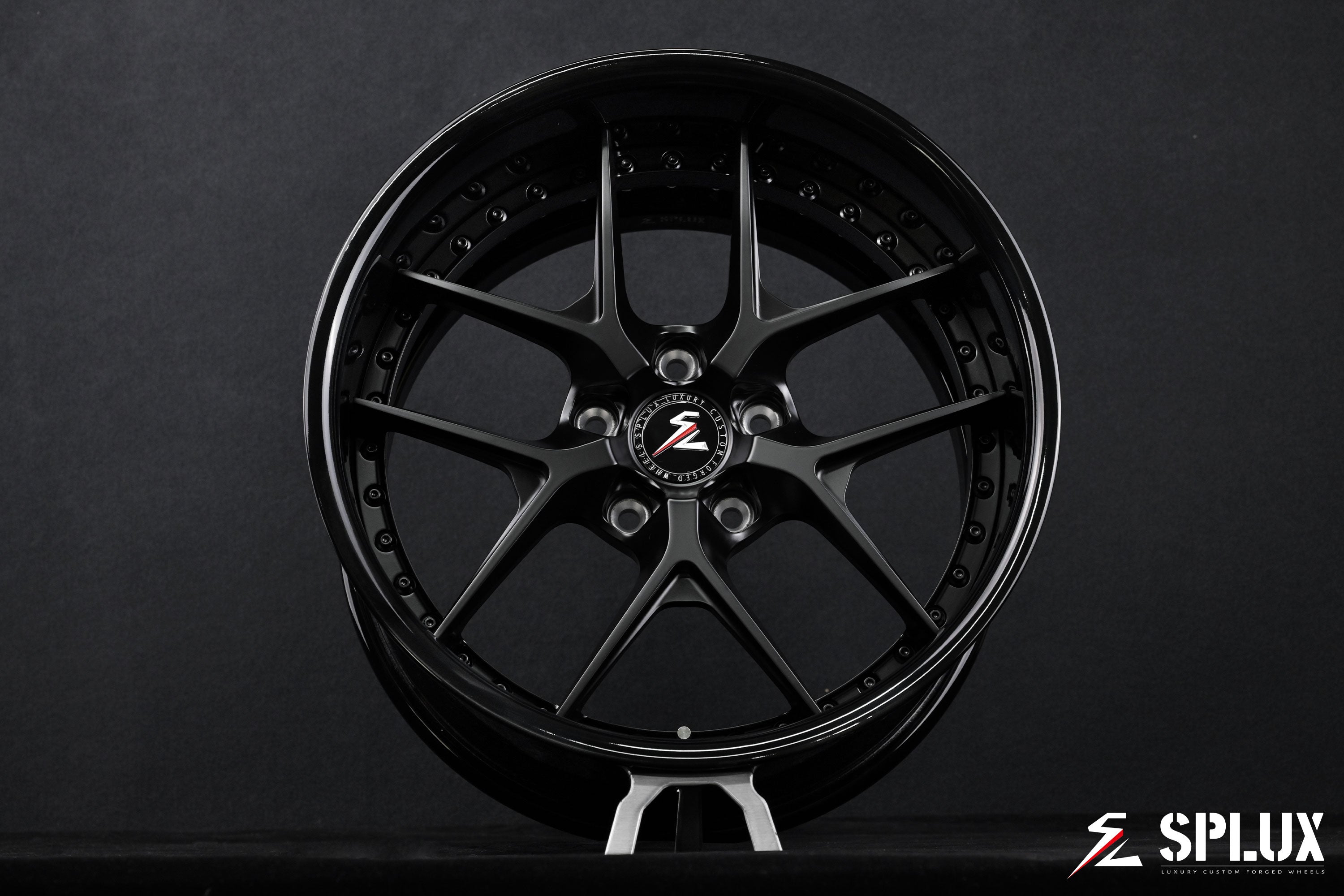 SD-02R forged 2-piece wheel with y-spoke design and satin black finish