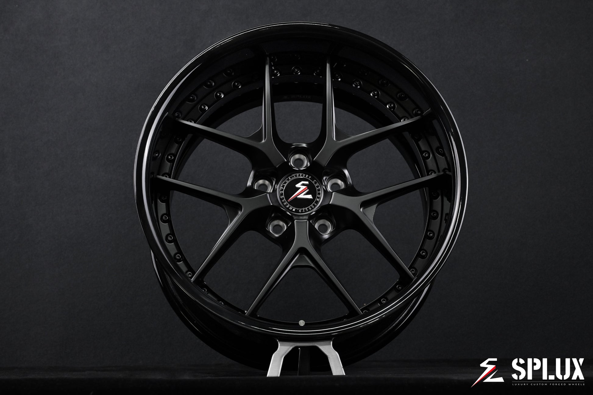 SD-02R forged 2-piece wheel with y-spoke design and satin black finish