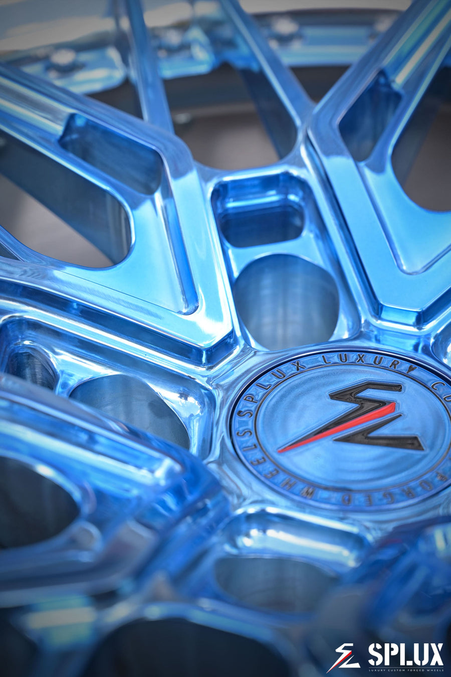 SC-02 forged wheels in polished light blue on a 1971 C3 Corvette