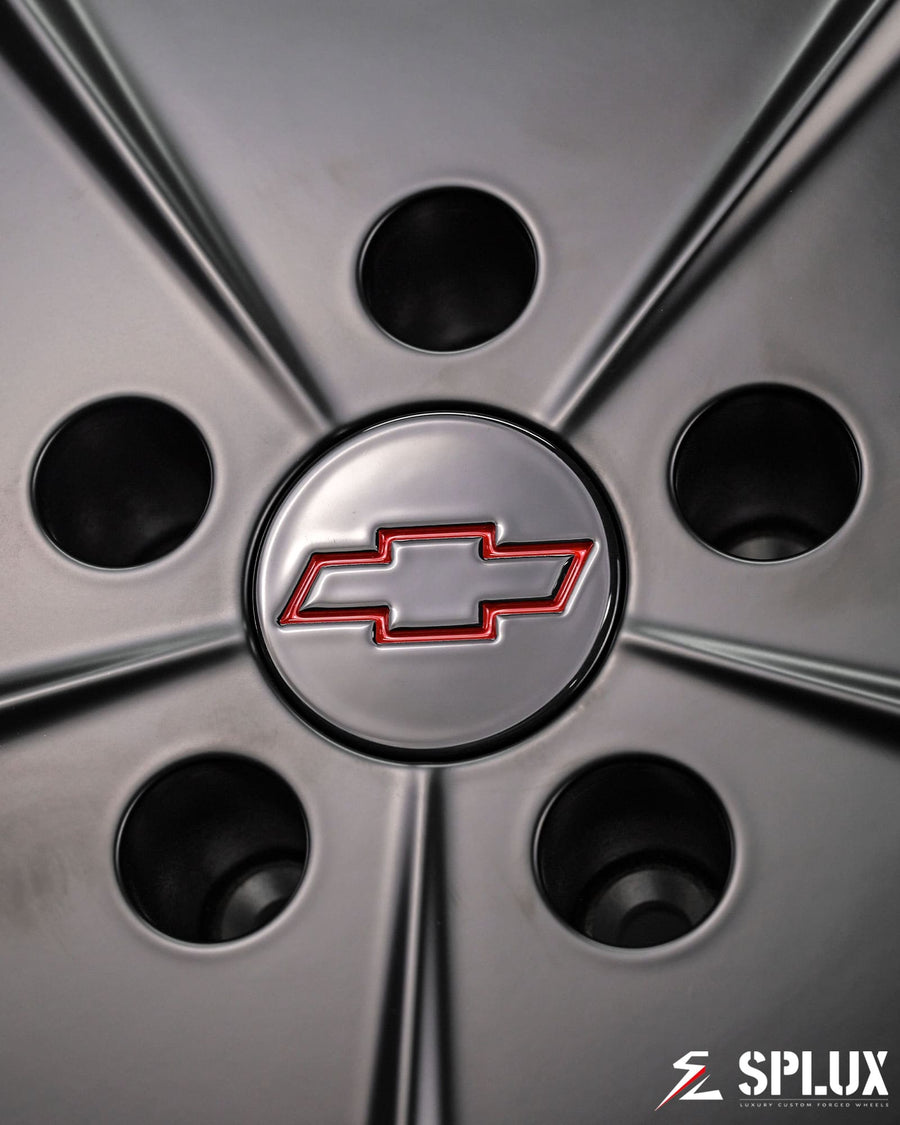 monte carlo ss wheels center cap detail with custom Chevy emblem