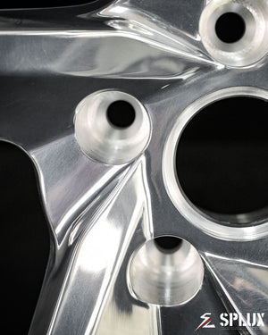 SC-09M forged wheels polished aluminum lip and spoke transition close inspection