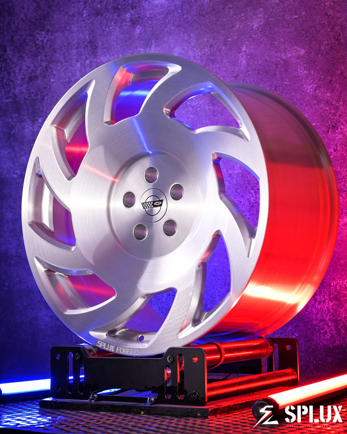 Custom Corvette C4 logo center cap on the SA-10 forged wheel for a Camaro SS