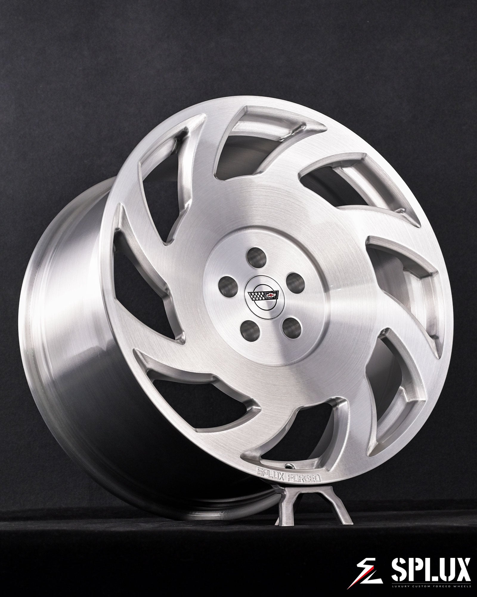 SA-10 forged wheel on the front of a Camaro SS with brushed spokes and visible lug holes