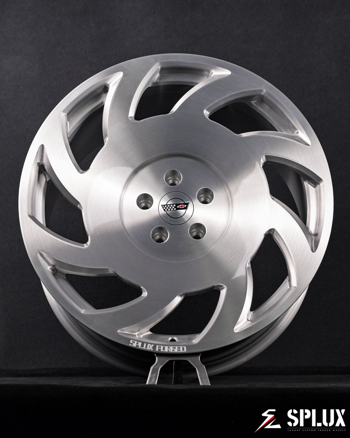 SA-10 forged wheel with custom Corvette C4 logo center cap on a Camaro SS