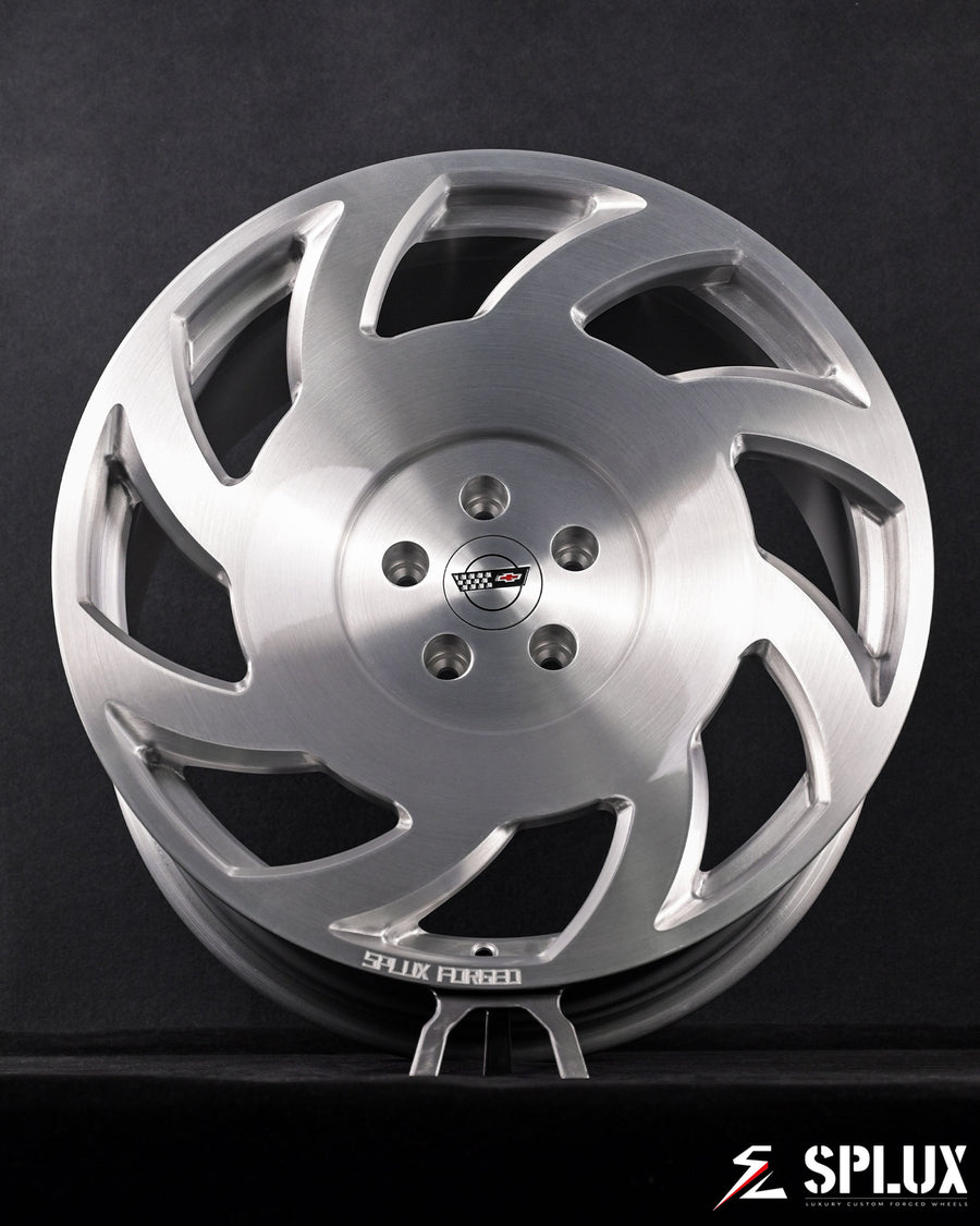 SA-10 forged wheel with custom Corvette C4 logo center cap on a Camaro SS