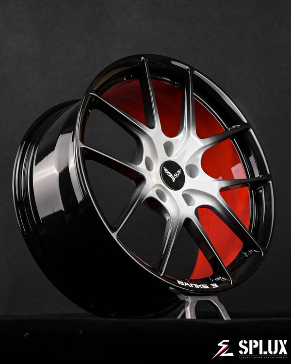 SL-04 forged wheels front three-quarter hero view on 2014 Corvette C7 Z51