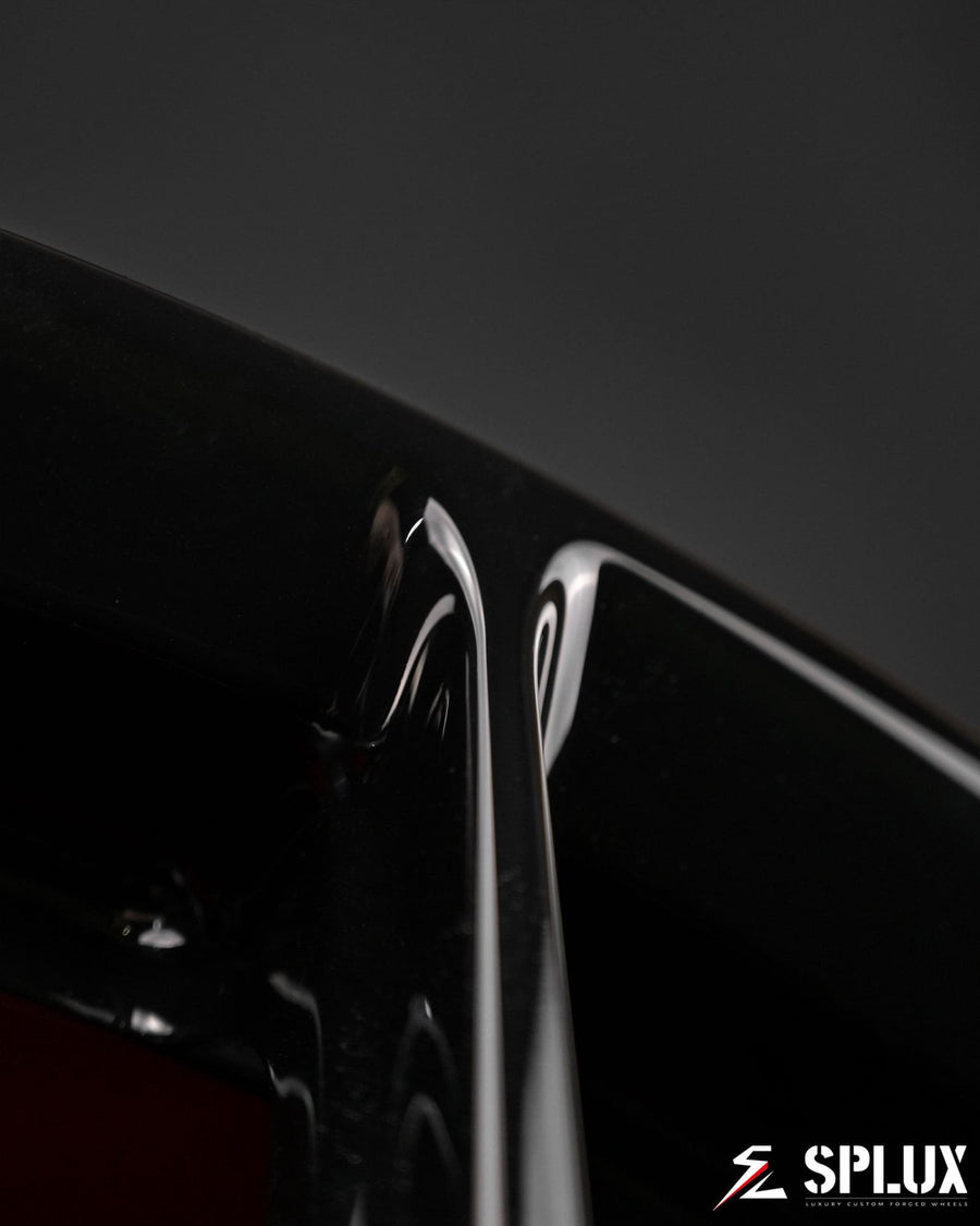 SL-04 forged wheels custom engraving close-up on spoke surface precision detail