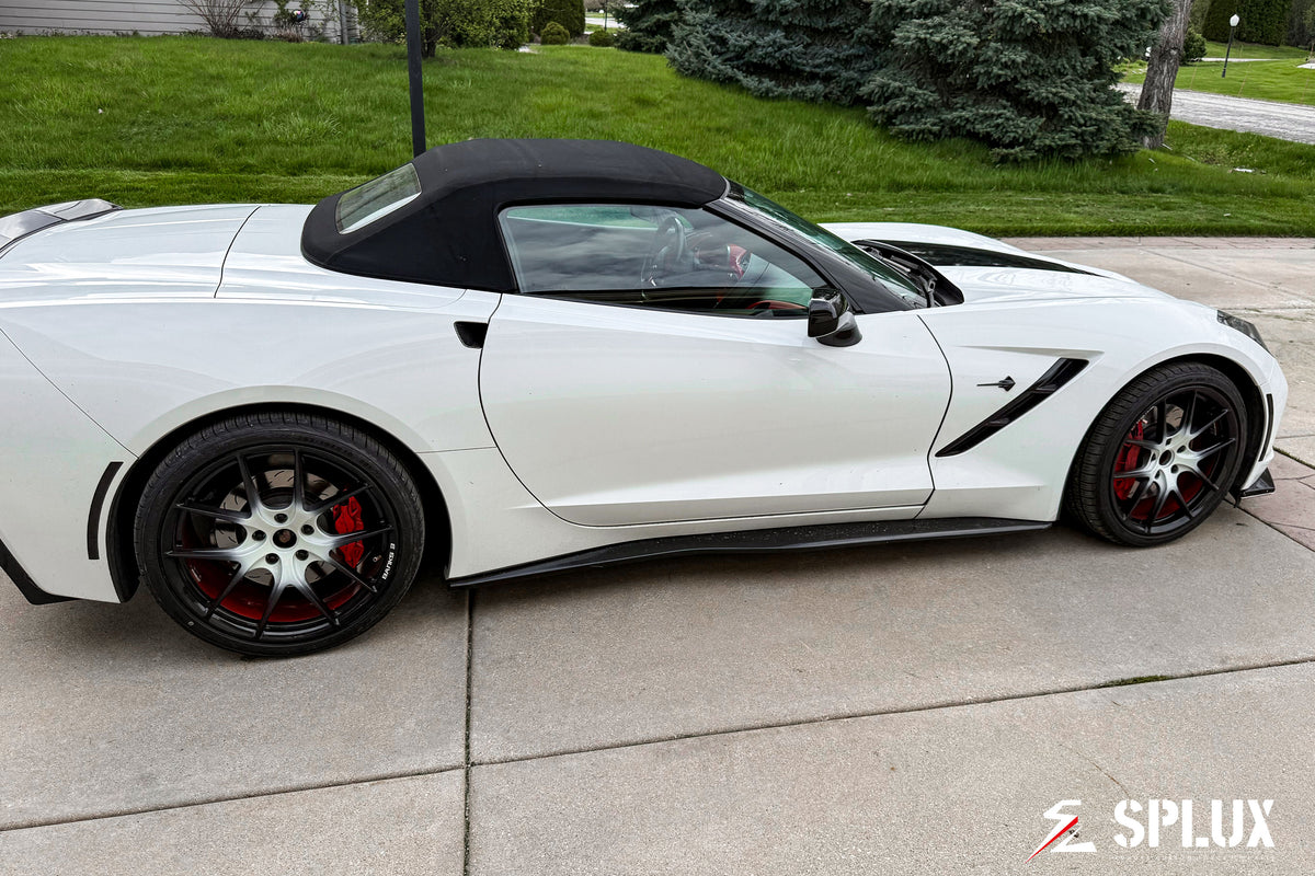 custom wheels for c7 corvette z51 front three-quarter view on Arctic White 2014 Corvette C7 Z51