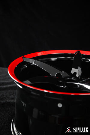 SC-09M forged wheel with black diamond spokes and a gloss red lip on the CTS-V Coupe