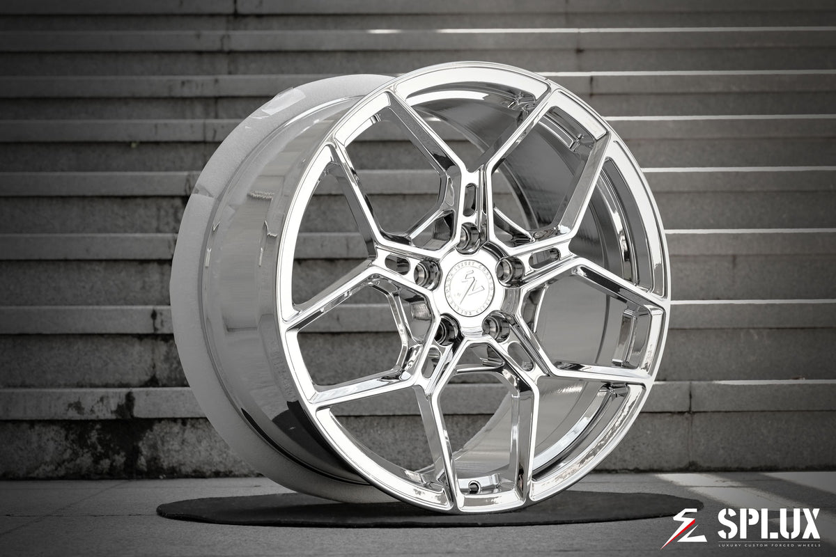 C7 corvette chrome wheels on a 2015 Corvette C7 Stingray with SC-18M forged 1-piece wheels in all chrome finish