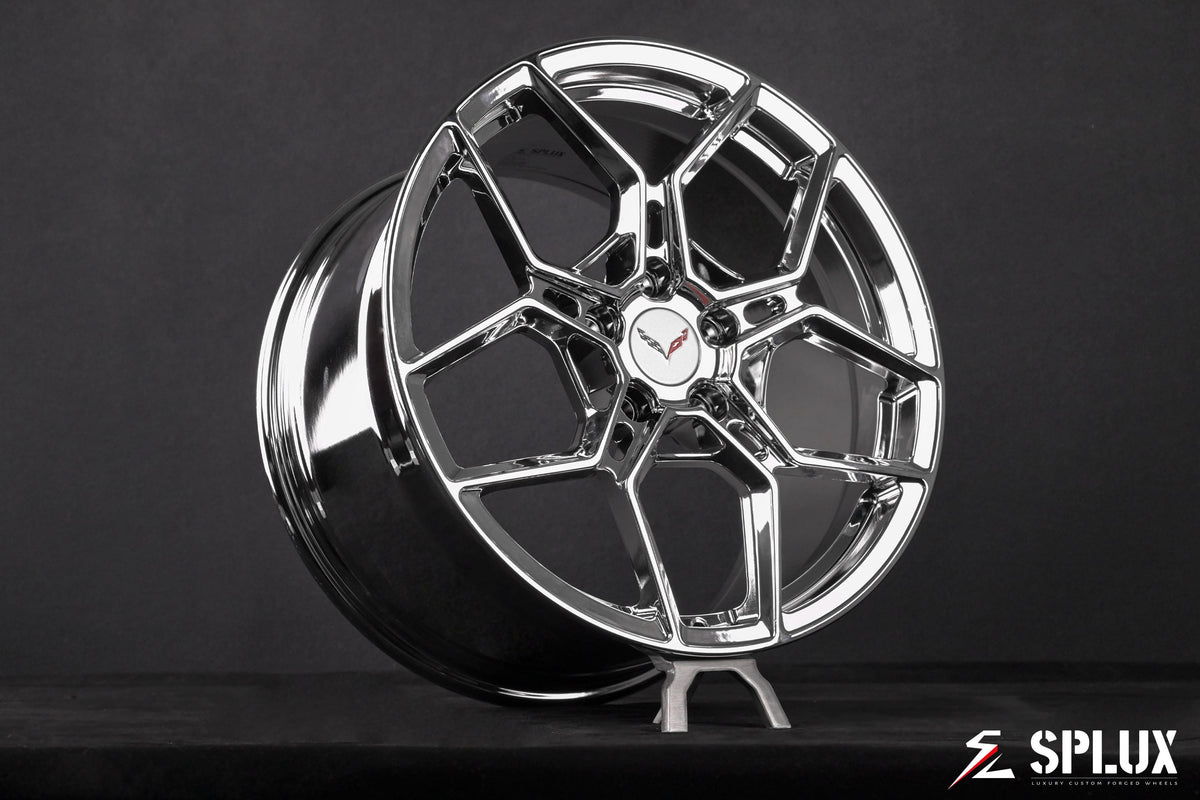 SC-18M forged wheels in chrome on the Corvette C7 Stingray, showcasing the monoblock construction