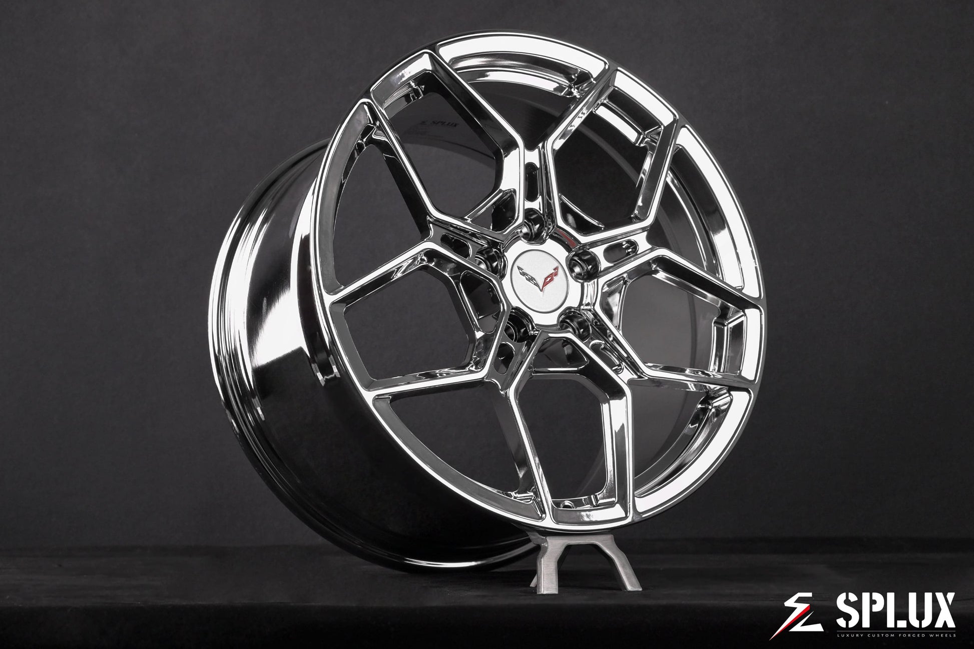 SC-18M forged wheels in chrome on the Corvette C7 Stingray, showcasing the monoblock construction