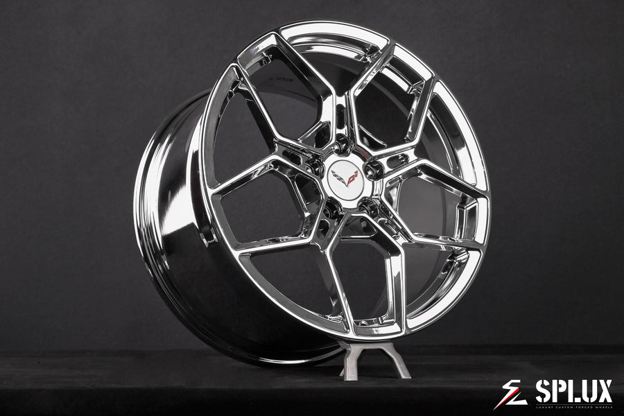 SC-18M forged wheels in chrome on the Corvette C7 Stingray, showcasing the monoblock construction
