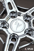 Rear 19-inch SC-18M forged wheel in chrome with a wide lip and visible lug holes