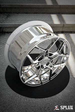 SC-18M forged wheel in chrome with a polished barrel and intricate spoke design