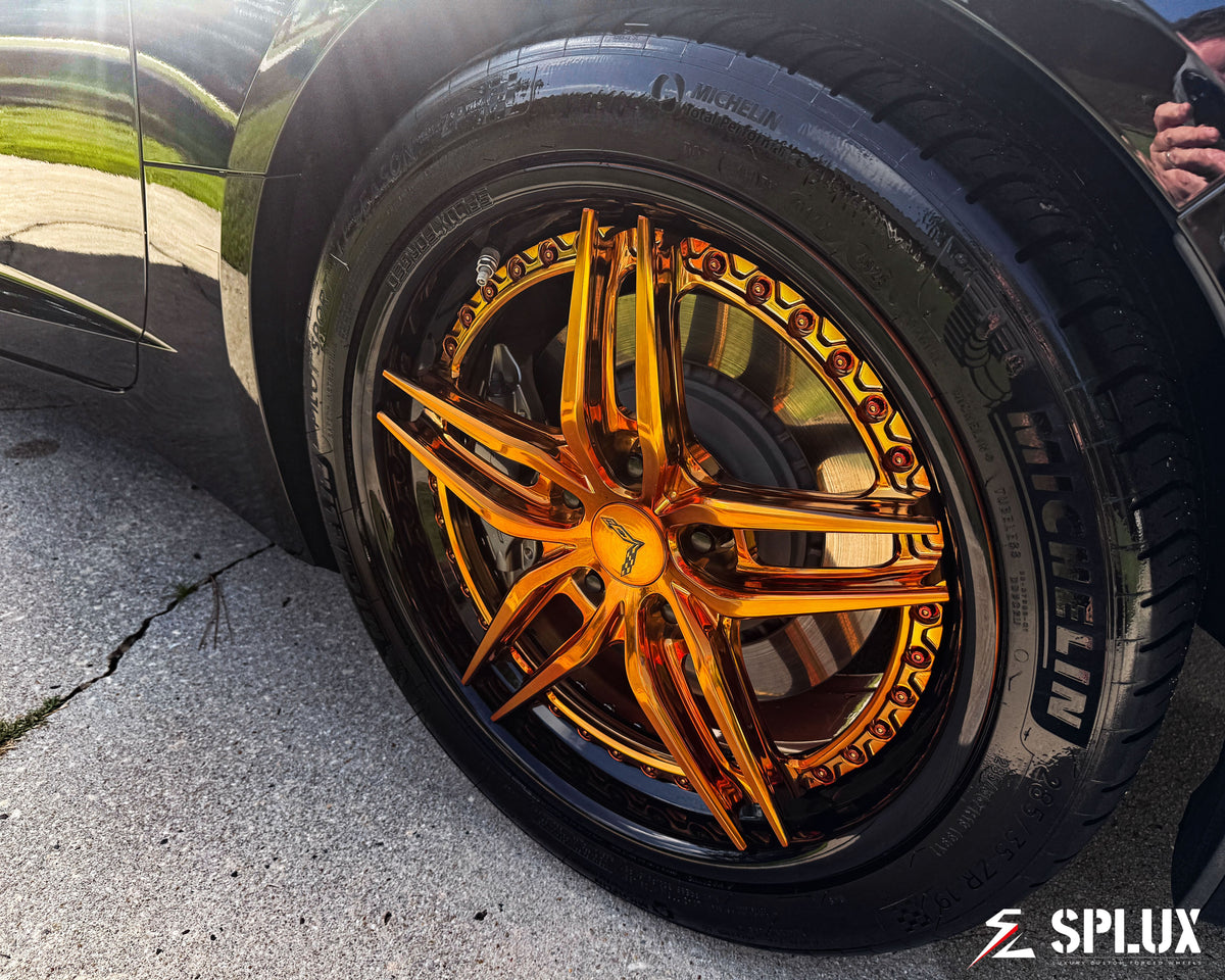Black Corvette C7 with SA-01 forged wheels in copper and black finish