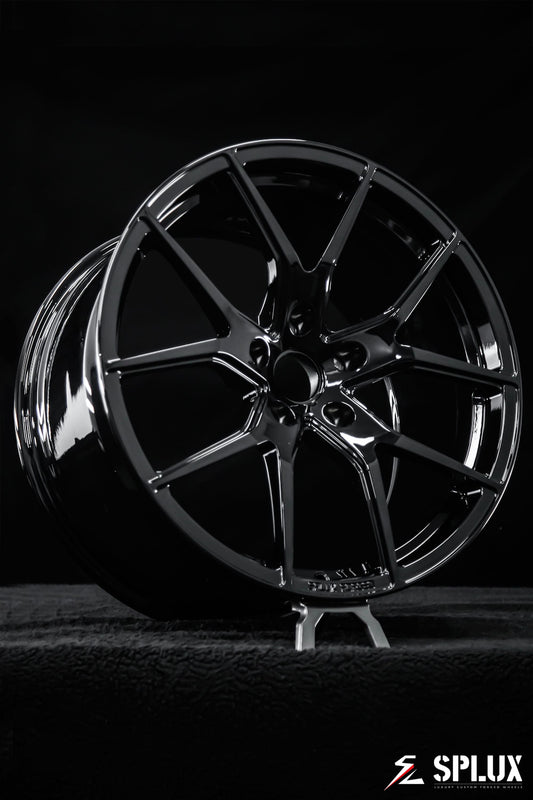 2017 corvette grand sport aftermarket wheels with SC-04M forged wheels in piano black on the rear