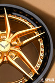 Staggered 18-inch front and 19-inch rear SA-01 forged wheels with polished copper spokes