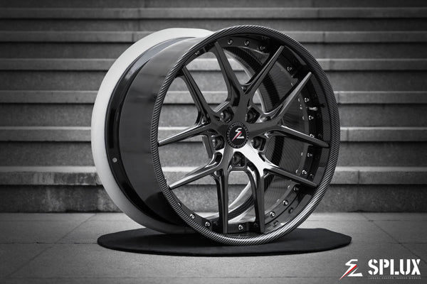2017 Corvette C7 Z06 with carbon fiber wheels on SD-02 forged 2-piece wheels with hydro-dipped carbon fiber barrel and gloss dark gunmetal spokes