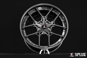 SD-02 forged 2-piece wheel with carbon fiber barrel and dark gunmetal spokes on a C7 Corvette