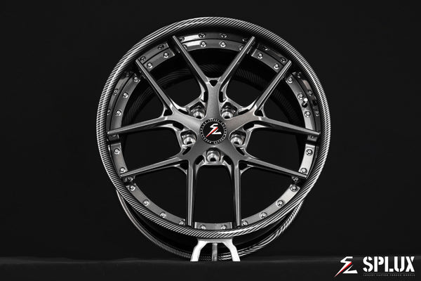 SD-02 forged 2-piece wheel with carbon fiber barrel and dark gunmetal spokes on a C7 Corvette