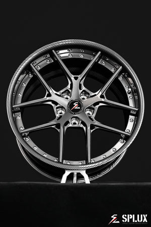 Gloss dark gunmetal spokes and carbon fiber barrel on the SD-02 wheel