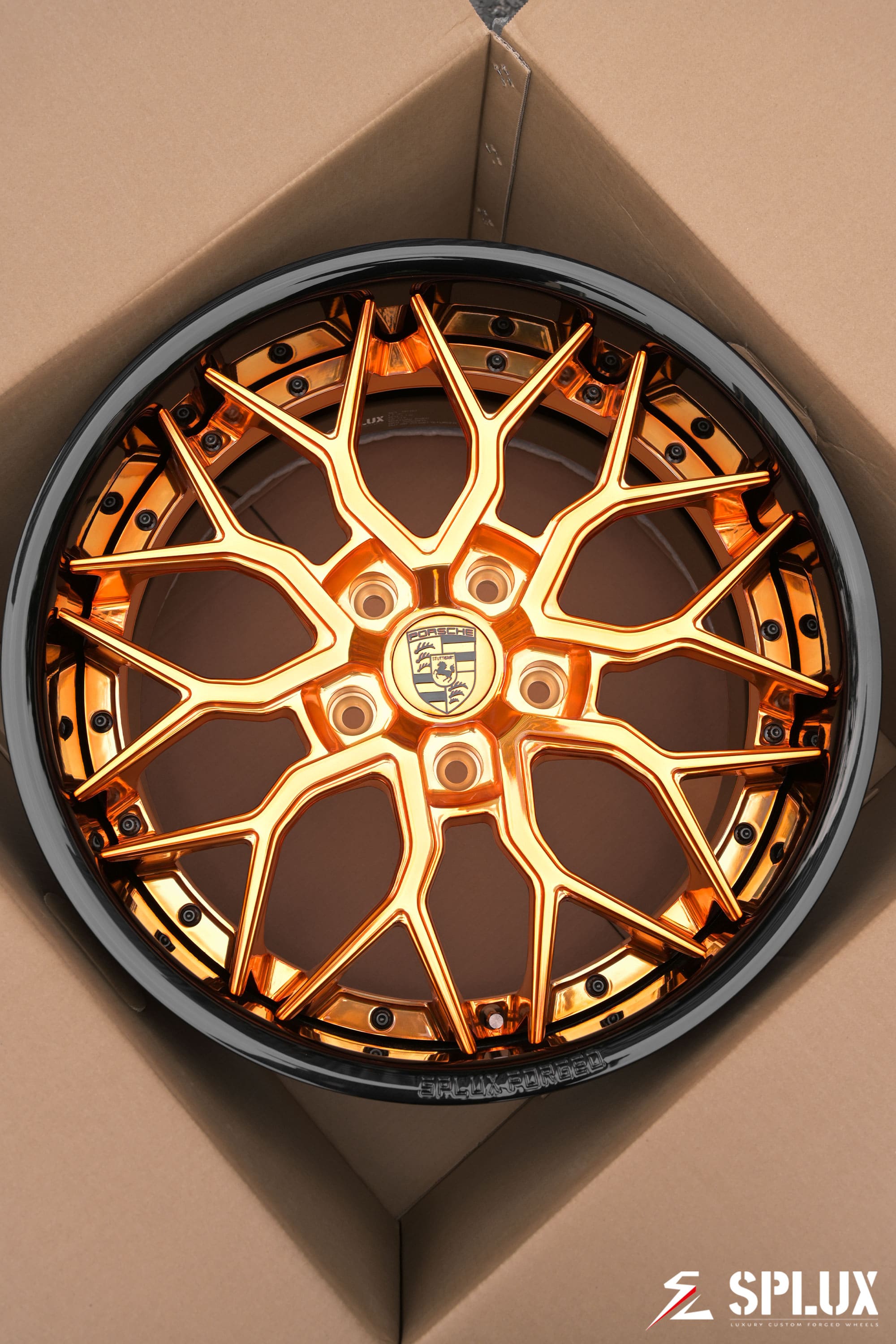 Porsche Cayman wheels 19 inch with Polished Copper spokes