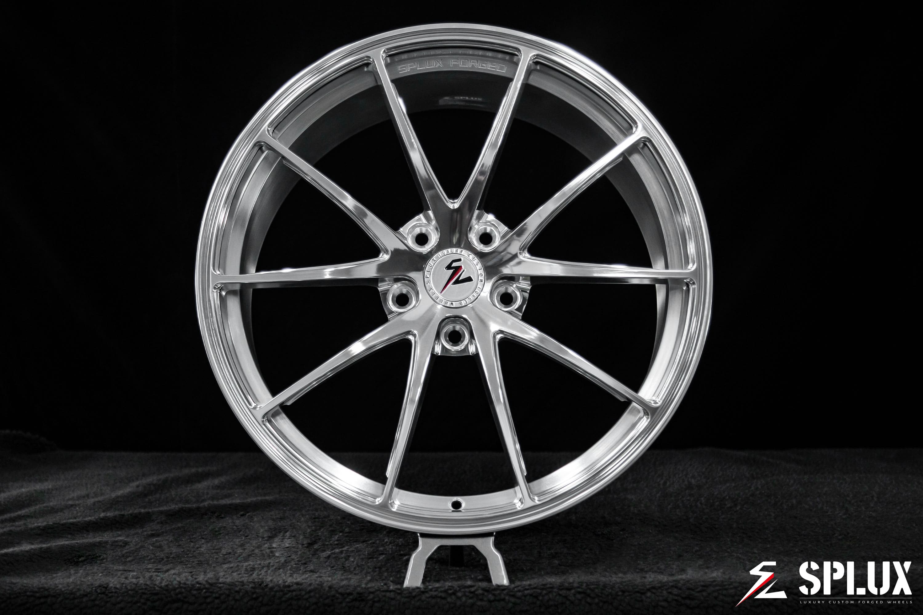 Rear 20-inch SC-08M forged wheel with an all-polished finish on a C7 Stingray