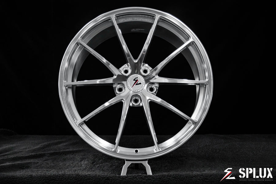 Rear 20-inch SC-08M forged wheel with an all-polished finish on a C7 Stingray
