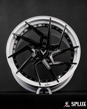 SA-03 Corvette C8 wheels mounted on custom wheel engraving vehicle setup crisp low angle shot