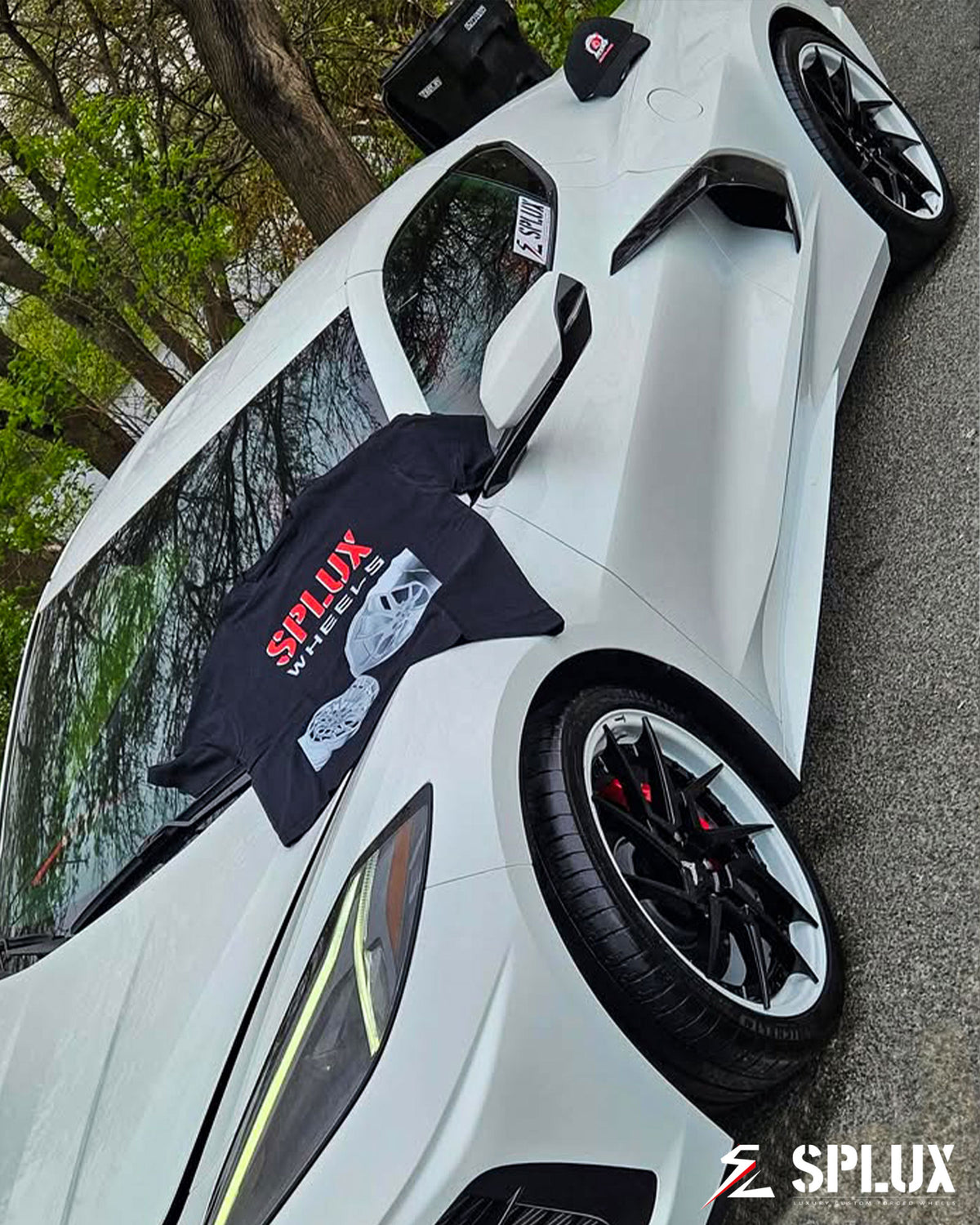 The C8 Stingray's rear wheel with 20-inch SA-03 forged rim, the concave profile adding a muscular look