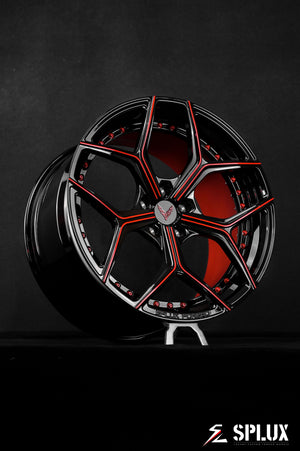 2021 Corvette C8 Z51 with corvette concave wheels featuring SL-C04 forged 2-piece wheels in piano black and gloss red