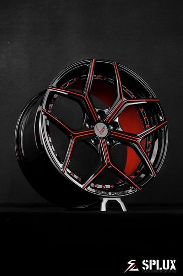 2021 Corvette C8 Z51 with corvette concave wheels featuring SL-C04 forged 2-piece wheels in piano black and gloss red