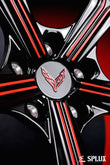 SL-C04 forged 2-piece wheel with piano black spokes and gloss red inner barrel on a C8 Corvette