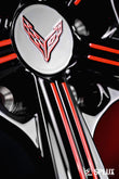 Rear 21-inch SL-C04 wheel with gloss red hardware and custom C8 center cap